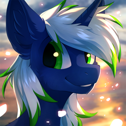 Size: 800x800 | Tagged: safe, artist:hioshiru, derpibooru import, oc, oc only, oc:mimic, pony, unicorn, bust, ear fluff, portrait, smiling