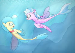 Size: 4093x2894 | Tagged: safe, artist:renderpoint, derpibooru exclusive, derpibooru import, princess skystar, silverstream, seapony (g4), my little pony: the movie, cousins, duo, duo female, female, open mouth, swimming, underwater