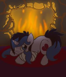 Size: 382x447 | Tagged: safe, artist:sterlingarc, derpibooru import, oc, bandage, fireplace