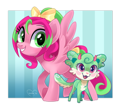 Size: 3625x3209 | Tagged: safe, artist:wicklesmack, oc, oc only, oc:gadget, oc:precious metal, pegasus, pony, bow, commission, cute, duo, female, hair bow, looking at you, mare, smiling
