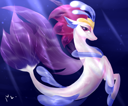 Size: 1200x1000 | Tagged: safe, artist:sn0wy18, derpibooru import, queen novo, seapony (g4), my little pony: the movie, bubble, crepuscular rays, crown, digital art, eyelashes, female, fin wings, fins, fish tail, jewelry, lidded eyes, mare, ocean, purple eyes, queen, regalia, signature, smiling, solo, sunlight, underwater, water, wings