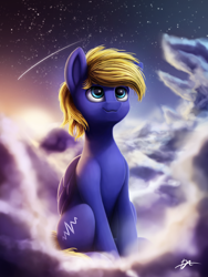 Size: 3000x4000 | Tagged: safe, artist:syntaxartz, derpibooru import, oc, oc:cloud quake, cloud, night, night sky, shooting star, sky, solo, stars