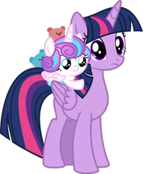 Size: 5440x6622 | Tagged: safe, artist:deyrasd, princess flurry heart, twilight sparkle, twilight sparkle (alicorn), alicorn, pony, a flurry of emotions, absurd resolution, baby, baby pony, ponies riding ponies, riding, simple background, teddy bear, toy, transparent background, vector