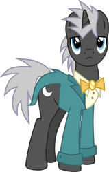 Size: 2485x3896 | Tagged: safe, artist:vicakukac200, derpibooru import, dark moon, graphite, pony, unicorn, clothes, grand galloping gala, male, simple background, solo, suit, transparent background