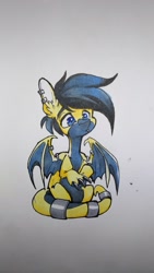 Size: 2620x4656 | Tagged: safe, artist:kez, derpibooru import, oc, oc:jet brasshide, dracony, hybrid, chibi, traditional art