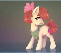 Size: 2300x2000 | Tagged: safe, artist:neon-light-53, derpibooru import, apple bloom, earth pony, pony, bandana, bow, female, filly, mare, smiling, solo