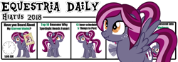 Size: 1000x350 | Tagged: safe, derpibooru import, oc, oc only, oc:spotlight splash, oc:sweet velvet, pegasus, pony, banner, equestria daily, female, freckles, hiatus, mare, scrunchy face, waifu