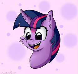 Size: 1459x1396 | Tagged: safe, artist:sentireaeris, twilight sparkle, twilight sparkle (alicorn), alicorn, pony, a flurry of emotions, curved horn, female, irrational exuberance, mare, open mouth, smiling, solo, stamp