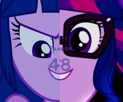 Size: 860x710 | Tagged: safe, derpibooru import, sci-twi, twilight sparkle, equestria girls, equestria girls (movie), legend of everfree, duality, profile picture, smiling, twolight