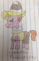 Size: 1983x3040 | Tagged: safe, artist:smurfettyblue, derpibooru exclusive, derpibooru import, chancellor puddinghead, earth pony, pony, marks for effort, lined paper, ruff (clothing), solo, traditional art