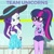 Size: 503x503 | Tagged: safe, derpibooru import, rarity, sci-twi, twilight sparkle, better together, equestria girls, forgotten friendship, clothes, geode of shielding, geode of telekinesis, glasses, hand on hip, hat, looking at each other, magical geodes, ponytail, scared, swimsuit