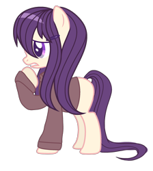 Size: 1904x2128 | Tagged: safe, artist:beashay, derpibooru import, earth pony, pony, clothes, doki doki literature club, female, mare, ponified, simple background, solo, transparent background, yuri (ddlc)