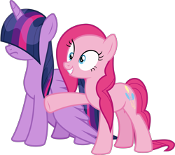 Size: 3396x3000 | Tagged: safe, artist:sollace, derpibooru import, pinkie pie, twilight sparkle, twilight sparkle (alicorn), alicorn, earth pony, pony, horse play, .svg available, duo, female, frown, hair over eyes, mare, raised leg, simple background, smiling, transparent background, vector, wet, wet mane