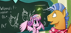 Size: 2000x934 | Tagged: safe, artist:vistamage, princess flurry heart, spearhead, pony, a flurry of emotions, exploitable meme, flurry art, flurry heart's chalkboard, meme, scene interpretation