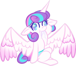 Size: 1364x1189 | Tagged: safe, artist:olivecow, derpibooru import, princess flurry heart, alicorn, pony, colored pupils, cute, derp, diaper, female, filly, flurrybetes, foal, hoof sucking, simple background, sitting, solo, spread wings, transparent background, wings