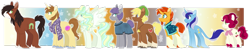 Size: 1600x313 | Tagged: safe, artist:leviostars, derpibooru import, cherry jubilee, donut joe, maud pie, minuette, quarter hearts, sunburst, trouble shoes, vapor trail, pony, clothes, cute, link, looking at you, maudabetes, minubetes, quarterbetes, scarf, smiling, smiling at you, sunbetes, the legend of zelda, trail, troublebetes, vapor, vaporbetes