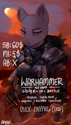 Size: 800x1400 | Tagged: safe, artist:varllai, derpibooru import, anthro, adepta sororitas, advertisement, armor, commission, power armor, power sword, solo, warhammer (game), warhammer 40k, your character here