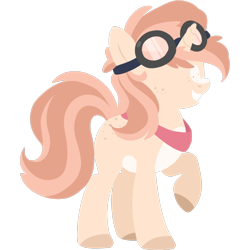 Size: 2048x2048 | Tagged: safe, artist:cinnamontee, derpibooru import, oc, oc:rusty gears, pony, unicorn, female, glasses, goggles, grin, high res, hooves, horn, lineless, mare, minimalist, modern art, raised hoof, simple background, smiling, solo, transparent background