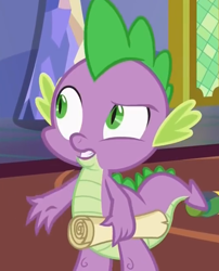 Size: 524x649 | Tagged: safe, derpibooru import, screencap, spike, dragon, a flurry of emotions, cropped, male, scroll, solo