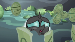 Size: 1280x720 | Tagged: safe, derpibooru import, screencap, thorax, changeling, changeling larva, the times they are a changeling, baby changeling, changeling egg, egg, hatching, solo