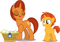 Size: 737x515 | Tagged: safe, artist:dashiesparkle, artist:frownfactory, derpibooru import, edit, editor:slayerbvc, stellar flare, sunburst, unicorn, the parent map, uncommon bond, basket, clothes, colt, colt sunburst, female, laundry, male, mare, mother and child, mother and son, parent and child, raised hoof, scarf, simple background, sockless stellar flare, sockless sunburst, socks (coat marking), surprised, transparent background, vector, vector edit, what a twist, wide eyes