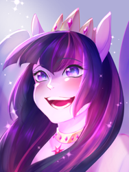 Size: 1200x1600 | Tagged: safe, artist:demicintaapatakbisa, derpibooru import, twilight sparkle, twilight sparkle (alicorn), alicorn, human, crown, eared humanization, female, humanized, jewelry, looking at you, necklace, regalia, solo