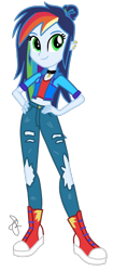 Size: 270x644 | Tagged: safe, artist:cookiechans2, artist:ilaria122, derpibooru import, oc, oc:sky, equestria girls, clothes, collar, converse, equestria girls-ified, female, jeans, next generation, offspring, pants, parent:rainbow dash, parent:soarin', parents:soarindash, piercing, ripped pants, shoes, simple background, solo, transparent background