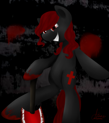 Size: 1600x1800 | Tagged: safe, artist:annaslolart, oc, oc only, oc:spirit cross, pony, graveyard, implied murder, red and black oc, shovel