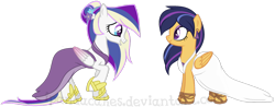 Size: 1600x626 | Tagged: safe, artist:ipandacakes, oc, oc only, oc:euphony, oc:nova star sparkle, pegasus, clothes, colored wings, colored wingtips, cousins, dress, female, mare, offspring, parent:flash sentry, parent:princess cadance, parent:shining armor, parent:twilight sparkle, parents:flashlight, parents:shiningcadance, simple background, transparent background