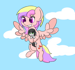 Size: 1600x1500 | Tagged: safe, artist:unicodingunicorn, derpibooru import, oc, pegasus, pony, female, flying, male, mother and child, mother and son, parent and child