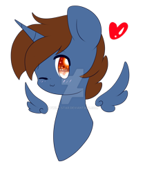 Size: 1024x1218 | Tagged: safe, artist:twily-star, oc, oc only, oc:headlong flight, alicorn, pony, bust, floating wings, heart, male, one eye closed, portrait, simple background, solo, stallion, transparent background, watermark, wink