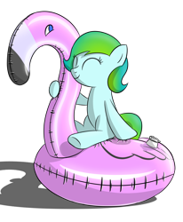 Size: 1400x1700 | Tagged: safe, artist:bladedragoon7575, derpibooru import, oc, oc only, oc:delphina depths, flamingo, pony, female, inflatable, simple background, smiling, transparent background