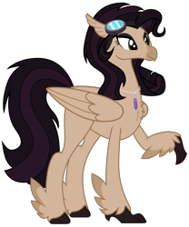 Size: 2330x2796 | Tagged: safe, artist:sonofaskywalker, derpibooru import, oc, oc only, oc:miss remains, classical hippogriff, hippogriff, commission, feathered fetlocks, female, goggles, hippogriff oc, jewelry, necklace, raised claw, simple background, solo, transparent background