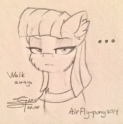 Size: 2441x2448 | Tagged: safe, artist:airfly-pony, derpibooru exclusive, derpibooru import, maud pie, earth pony, pony, bust, clothes, cute, female, lineart, looking at you, mare, portrait, rcf community, signature, solo, traditional art