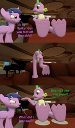 Size: 1920x3240 | Tagged: safe, anonymous artist, derpibooru import, spike, twilight sparkle, twilight sparkle (alicorn), alicorn, dragon, comic:zits, 3d, coaster, older, older spike, sofa, table, teenage spike, teenager