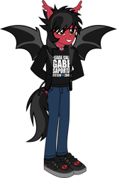 Size: 1900x2884 | Tagged: safe, artist:lightningbolt, derpibooru exclusive, derpibooru import, human, equestria girls, .svg available, bat wings, clandestine industries, clothes, ear fluff, equestria girls-ified, eyeliner, fall out boy, fangs, glasses, glow, grin, hair over one eye, hands behind back, humanized, jeans, jewelry, makeup, male, necklace, necktie, pants, pete wentz, ponied up, pony ears, shirt, shoes, simple background, smiling, sneakers, solo, suit, svg, tailed humanization, transparent background, undershirt, vector, wings