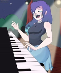 Size: 2952x3543 | Tagged: safe, artist:elstiv, derpibooru import, coloratura, human, the mane attraction, clothes, crying, female, humanized, piano, scene interpretation, solo, the magic inside