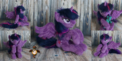 Size: 2000x1000 | Tagged: safe, artist:essorille, derpibooru import, twilight sparkle, twilight sparkle (alicorn), oc, oc:palaver, alicorn, pony, beanie (plushie), irl, lidded eyes, photo, plushie