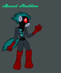 Size: 1344x1608 | Tagged: safe, artist:brony96, oc, oc only, oc:speed stallion, anthro, earth pony, clothes, costume, femboy, gray background, male, ms paint, power ponies oc, simple background, solo, superhero