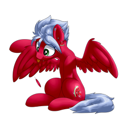 Size: 2000x2000 | Tagged: safe, artist:victoreach, oc, oc only, oc:melon frost, pegasus, pony, 2018 community collab, commission, ear piercing, earring, jewelry, piercing, preening, simple background, sitting, solo, spread wings, tongue out, transparent background, wings