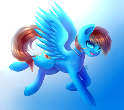 Size: 1700x1500 | Tagged: safe, artist:x-piiu, oc, oc only, oc:blaze mizu, pegasus, pony, female, gradient background, mare, open mouth, solo, watermark