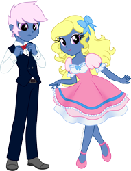 Size: 1960x2559 | Tagged: safe, artist:nstone53, derpibooru import, oc, oc only, oc:azure/sapphire, equestria girls, before and after, clothes, crossdressing, dress, equestria girls-ified, feminization, high heels, makeup, shoes, simple background, transparent background, wig