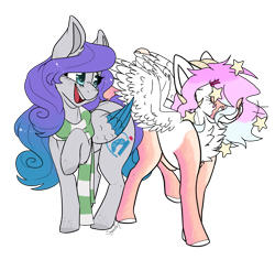 Size: 2661x2517 | Tagged: safe, artist:sugartm, derpibooru import, oc, oc only, oc:cecil, oc:lyra shy, pegasus, pony, clothes, female, mare, scarf, simple background, transparent background, two toned wings