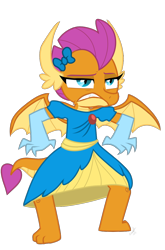 Size: 800x1214 | Tagged: safe, artist:emositecc, derpibooru import, smolder, dragon, school daze, annoyed, bow, clothes, cute, dragoness, dress, dressup, female, hilarious in hindsight, ribbon, show accurate, simple background, smolder also dresses in style, smolderbetes, transparent background