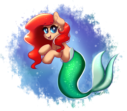 Size: 922x805 | Tagged: safe, artist:confetticakez, merpony, pony, seahorse, ariel, crossover, cute, disney, female, looking at you, mare, ponified, smiling, solo, the little mermaid