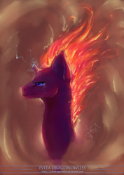 Size: 2893x4092 | Tagged: safe, artist:evitadragonowliss, derpibooru import, tempest shadow, absurd resolution, broken horn, bust, crying, mane of fire, portrait, signature, solo