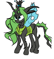 Size: 9199x10000 | Tagged: safe, artist:obnoxiousbugfag, oc, oc only, oc:verita white, changeling, changeling queen, absurd resolution, changeling oc, changeling queen oc, female, green changeling, mare, simple background, solo