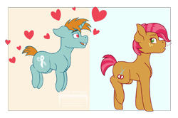 Size: 2647x1761 | Tagged: safe, artist:skylarkeeper, derpibooru import, babs seed, snips, bips, female, floating heart, heart, heart eyes, male, shipping, straight, wingding eyes