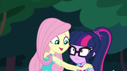 Size: 1280x720 | Tagged: safe, derpibooru import, screencap, fluttershy, sci-twi, twilight sparkle, better together, equestria girls, stressed in show, stressed in show: fluttershy, female, glasses, ponytail