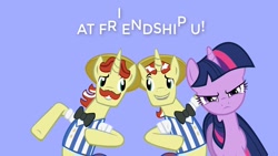 Size: 1280x720 | Tagged: safe, derpibooru import, flam, flim, twilight sparkle, twilight sparkle (alicorn), alicorn, friendship university, flim flam brothers, friendship u